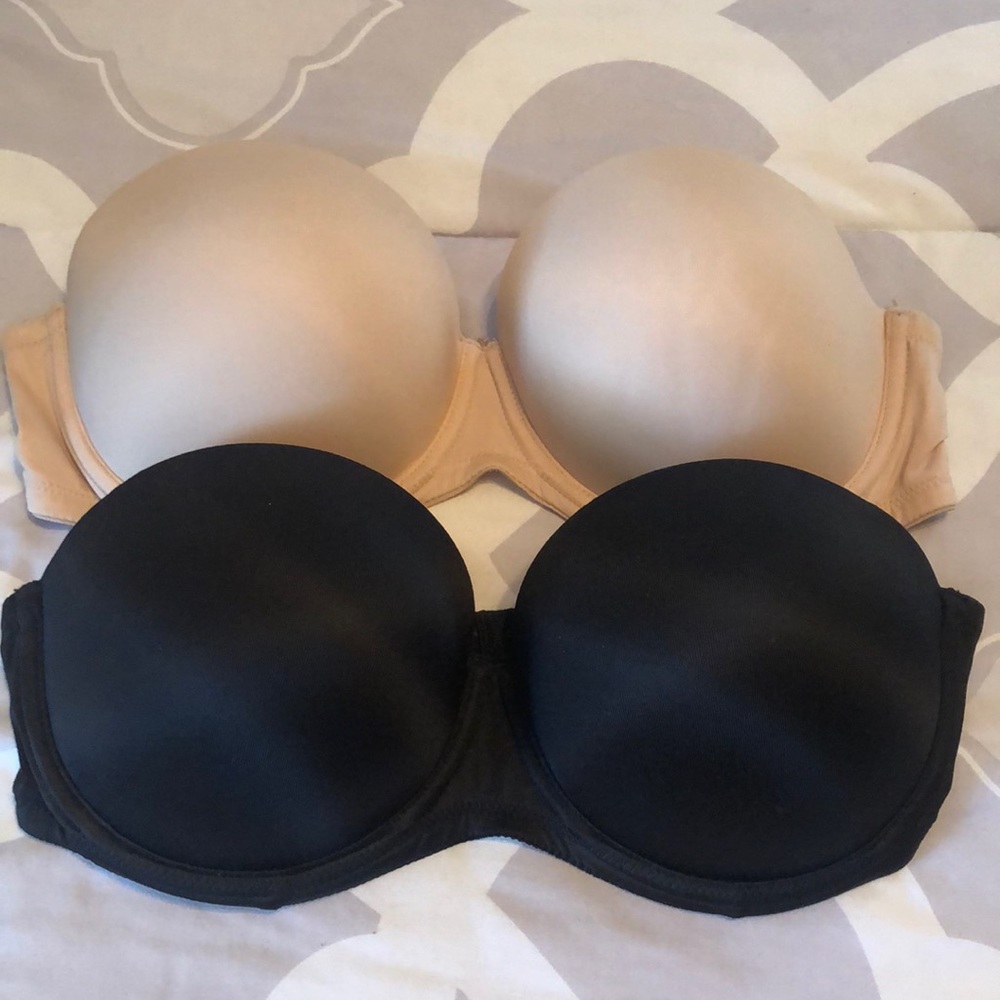 Two strapless bras